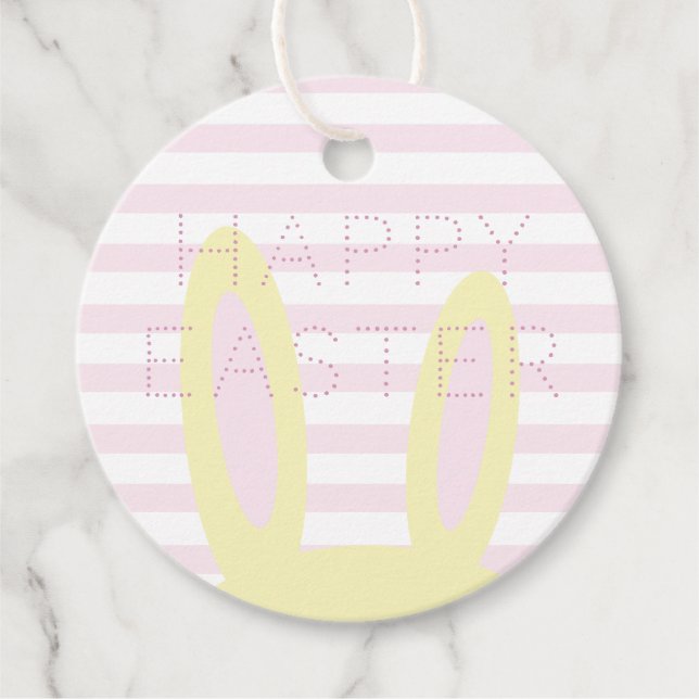 Étiquettes Cadeau Joyeux Pâques | Mignonnes oreilles de lapin rose e (Devant)
