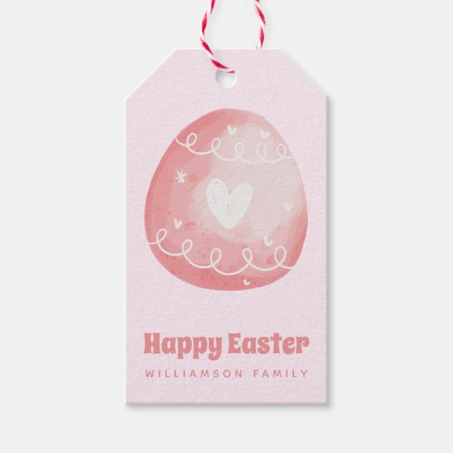 Étiquettes-cadeau Joyeux Pâques ! Oeuf Pâques Rose mignon (Devant)
