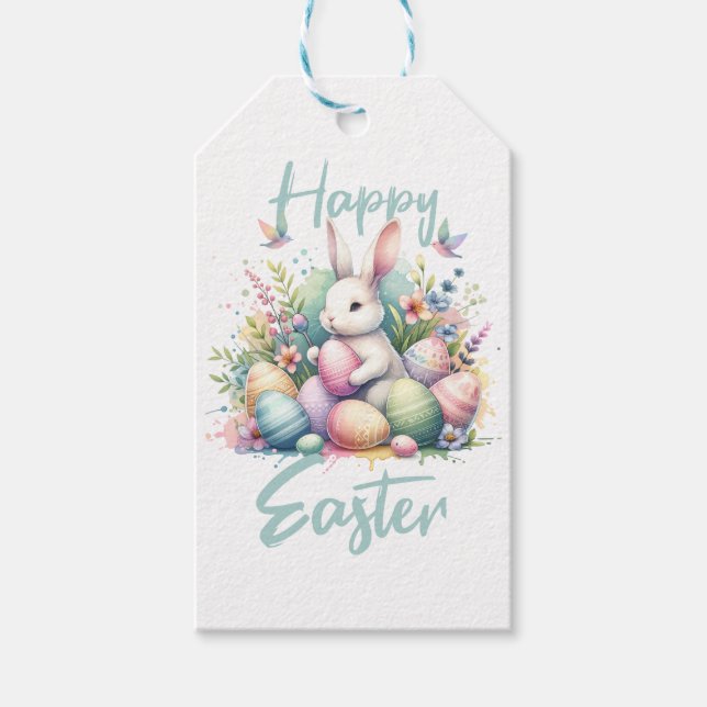 Étiquettes-cadeau Joyeux pastel de Pâques Easter Bunny Egg aquarelle (Devant)