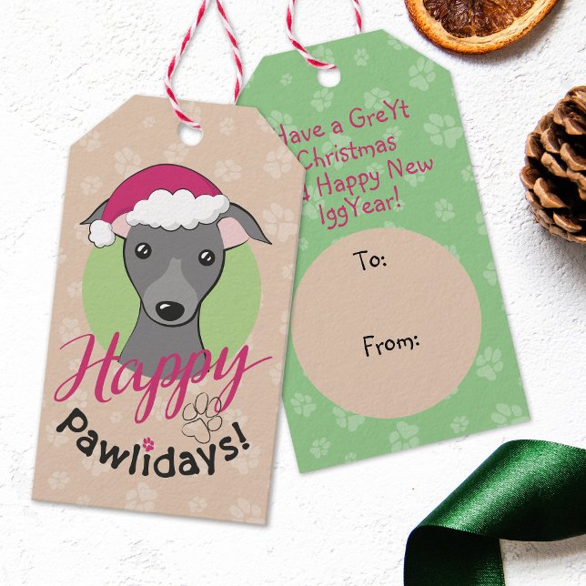 Étiquettes-cadeau Joyeux pawlidays Caricature de chien gris glacé No (Créateur téléchargé)