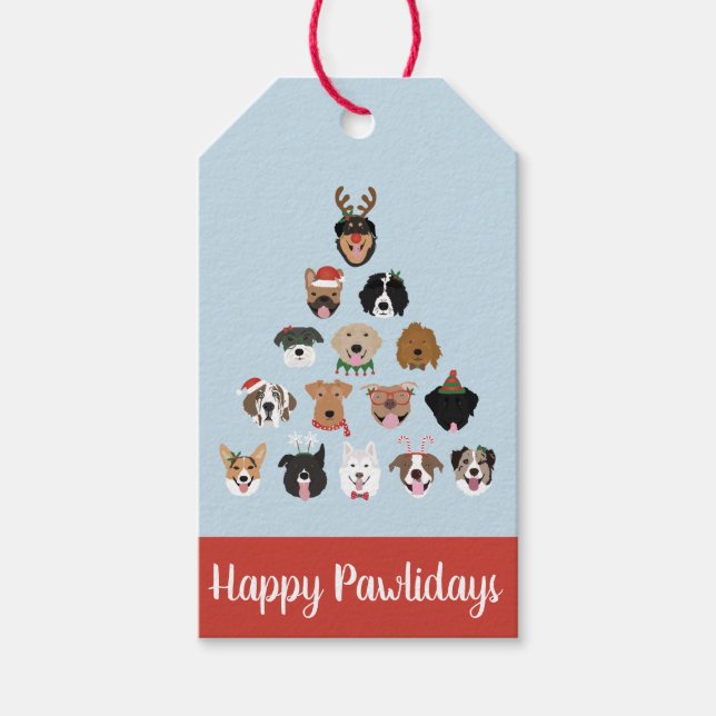 Étiquettes-cadeau Joyeux Pawlidays Chien arbre de Noël (Devant)