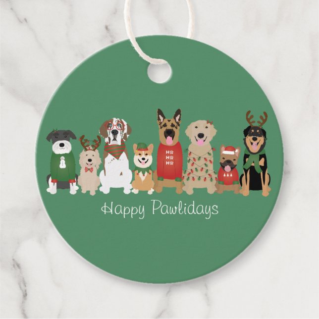 Étiquettes Cadeau Joyeux Pawlidays Chiens Red Green (Devant)