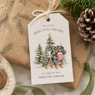 Étiquettes-cadeau Joyeux petit Noël au teckel merle fantaisiste