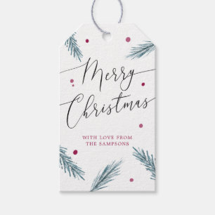 Étiquettes-cadeau Joyeux pin de Noël Feuilles & Berries