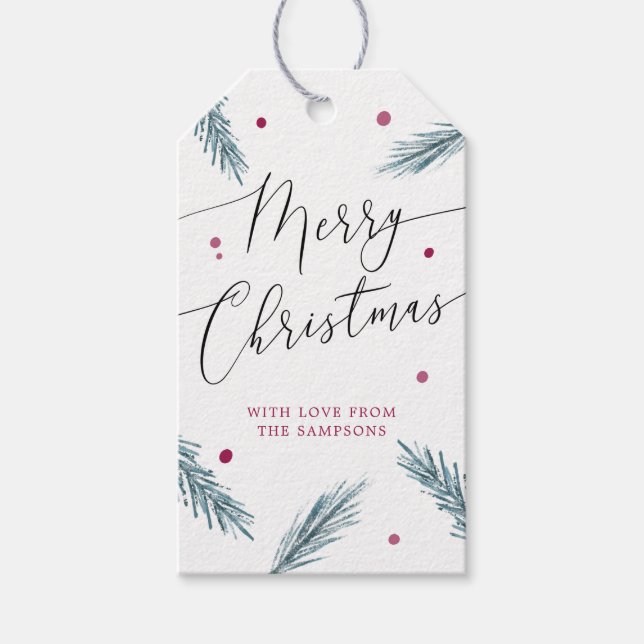 Étiquettes-cadeau Joyeux pin de Noël Feuilles & Berries (Devant)