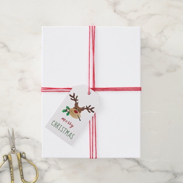 Étiquettes-cadeau Joyeux rennes de Noël avec Mistletoe (Avec de la ficelle)