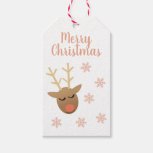 Étiquettes-cadeau Joyeux rennes de Noël Or rose