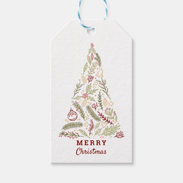 Étiquettes-cadeau Joyeux sapin de Noël cônes Holly Mistletoe (Devant)