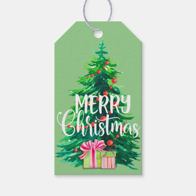 Étiquettes-cadeau Joyeux sapin de Noël personnalisé (Devant)