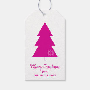 Étiquettes-cadeau Joyeux sapin de Noël rose chaud