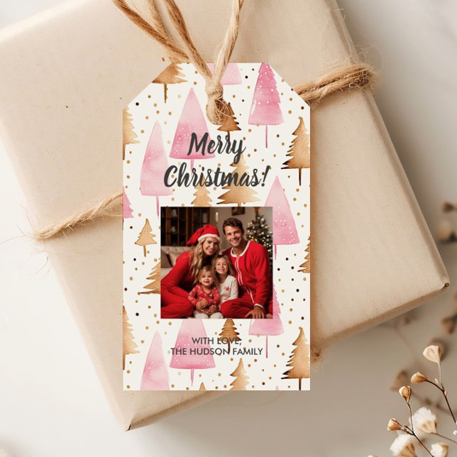 Étiquettes-cadeau Joyeux sapin rose or Noël (Créateur téléchargé)