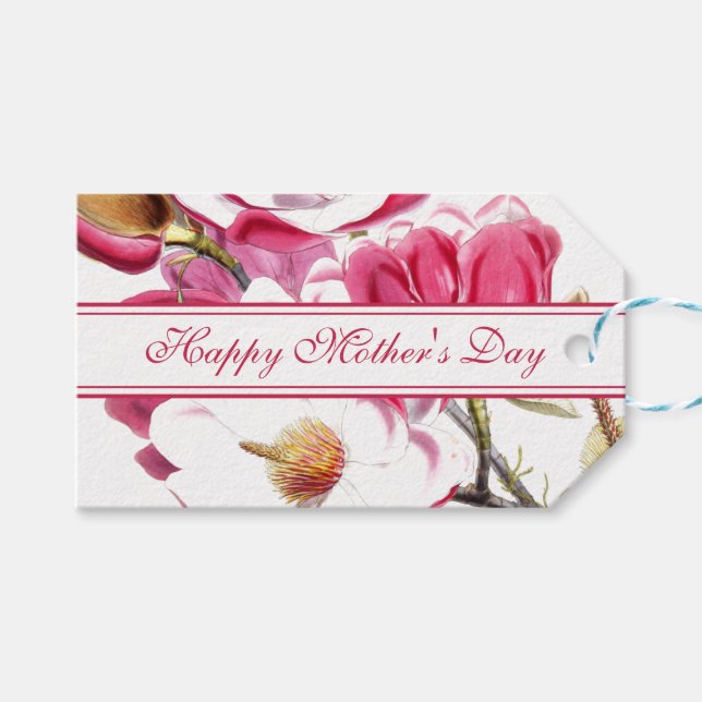 Étiquettes-cadeau Joyeux script rose de la Fête des Mères (Devant (Horizontal))