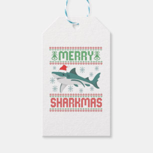 Étiquettes-cadeau Joyeux Sharkmas Funny Christmas Shark laide
