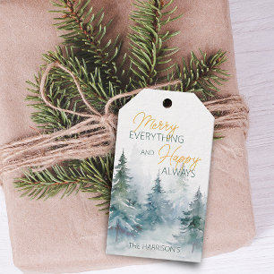 Étiquettes-cadeau Joyeux Tout Toujours Heureux Arbres d'Hiver