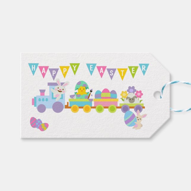Étiquettes-cadeau Joyeux Train Bunny de Pâques (Devant (Horizontal))
