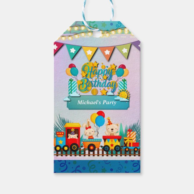 Étiquettes-cadeau Joyeux Train D'Anniversaire Avec De Beaux Souhaits (Devant)