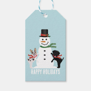Étiquettes-cadeau Joyeux Vacances Chiens Construire Un Snowman