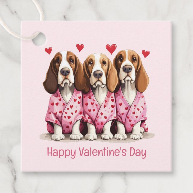 Étiquettes Cadeau Joyeux Valentines Day Basset Hound Dogs (Devant)