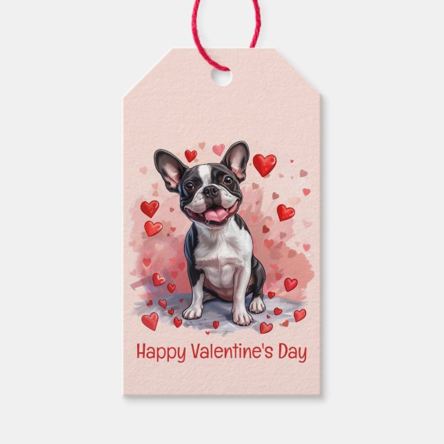 Étiquettes-cadeau Joyeux Valentines Day Boston Terrier Dog (Devant)