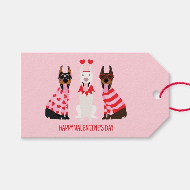 Étiquettes-cadeau Joyeux Valentines Day Chiens Dobermann (Devant (Horizontal))