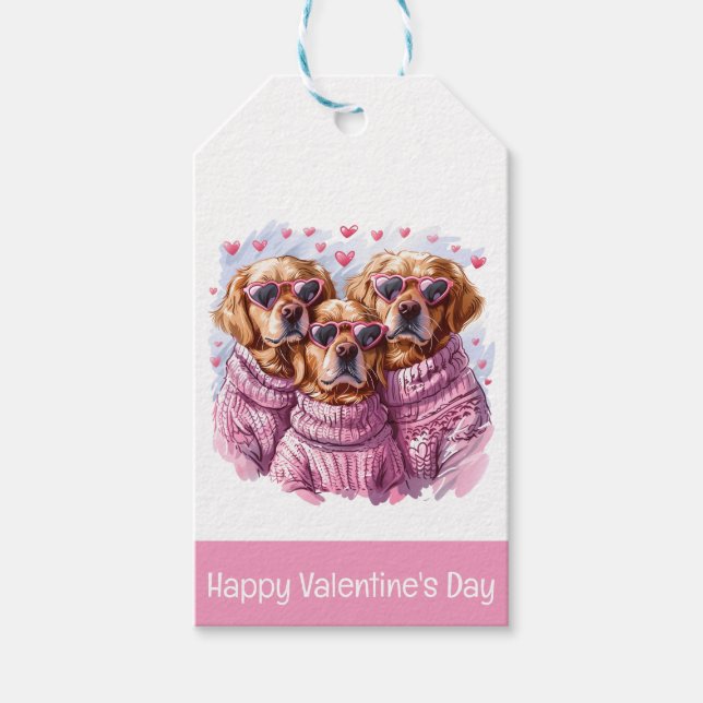 Étiquettes-cadeau Joyeux Valentines Day Golden Retriever Dogs (Devant)