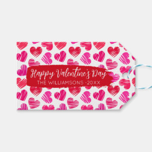 Étiquettes-cadeau Joyeux Valentines Day Moderne Rouge Rose Coeurs No
