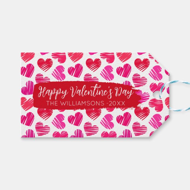 Étiquettes-cadeau Joyeux Valentines Day Moderne Rouge Rose Coeurs No (Devant (Horizontal))