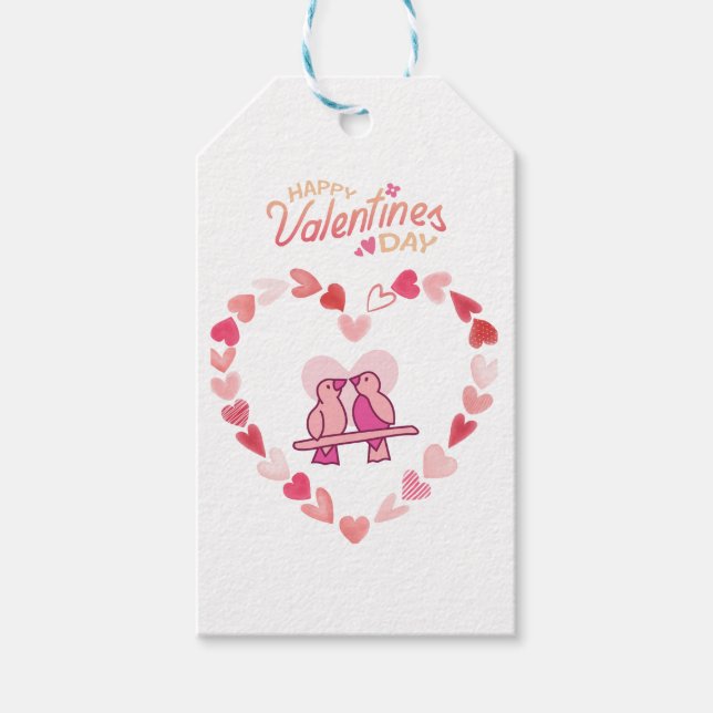 Étiquettes-cadeau Joyeux Valentines Jour Inséparables Rose Heart Wre (Devant)