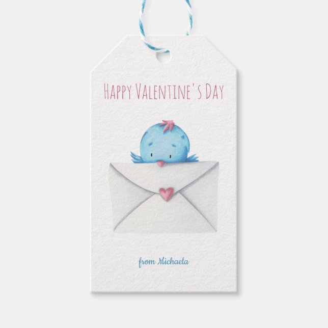 Étiquettes-cadeau Joyeux Valentines Jour Oiseau (Devant)