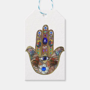 Étiquettes-cadeau Judaica Hamsa Coeurs Fleurs Opal Art Imprimer