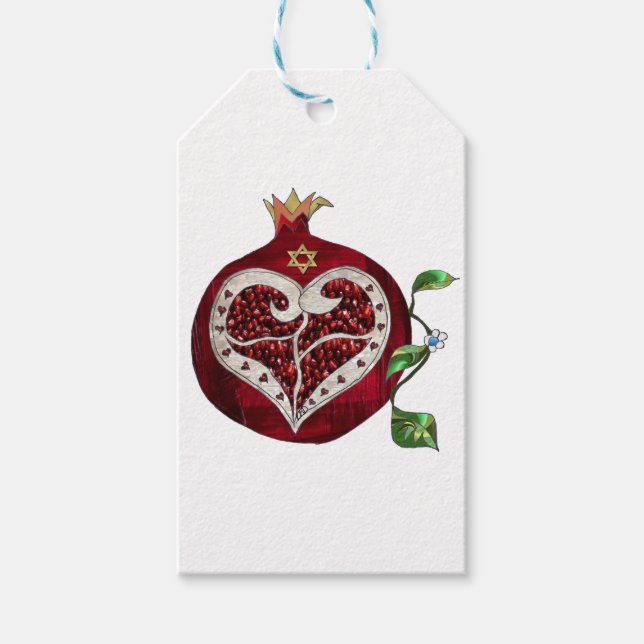 Étiquettes-cadeau Judaica Pomegranate Heart Hanoukka Rosh Hashanah (Devant)