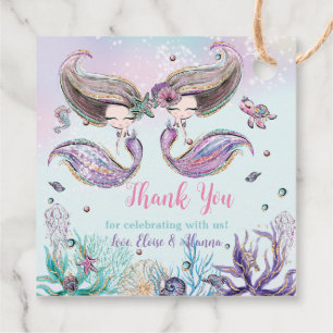 Étiquettes Cadeau Jumeaux Whimsical Mermaid Sea Pool Party Anniversa