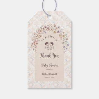 Étiquettes-cadeau Jumelles Capricieuses Fête Prénatale Fleurs Pastel