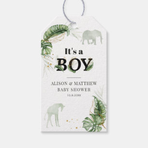 Étiquettes-cadeau Jungle Safari Baby shower botanique Boy