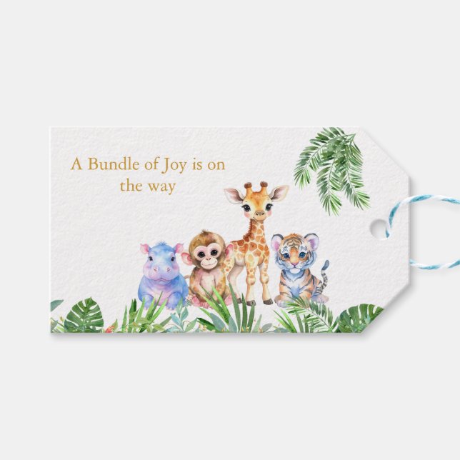 Étiquettes-cadeau Jungle tropicale Bébés animaux (Devant (Horizontal))