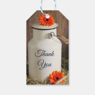 Étiquettes-cadeau Jus de lait blanc rustique avec Merci de fleurs