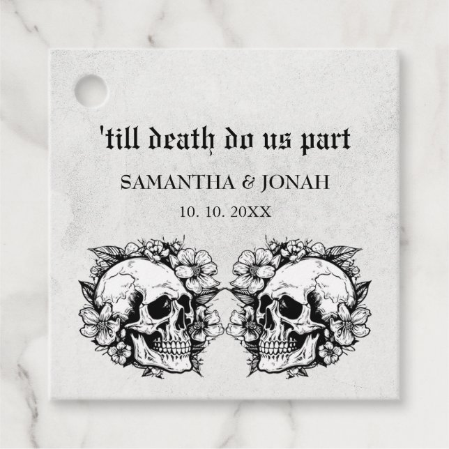 Étiquettes Cadeau Jusqu'à la mort Gothique Floral Skuls Mariage (Devant)