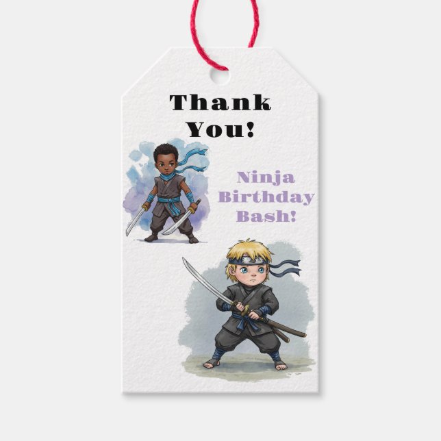 Étiquettes-cadeau Karate Ninja Boy's Birthday Bash Merci (Devant)