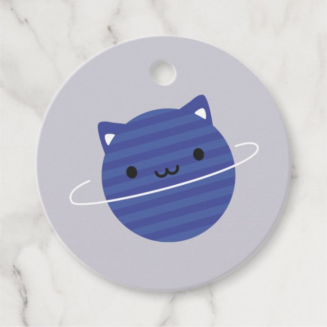 Étiquettes Cadeau Kawaii Chat Planète dans l'espace (Devant)