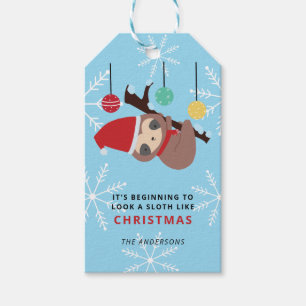 Étiquettes-cadeau Kawaii Christmas Sloth Punny Winter Holiday Cute