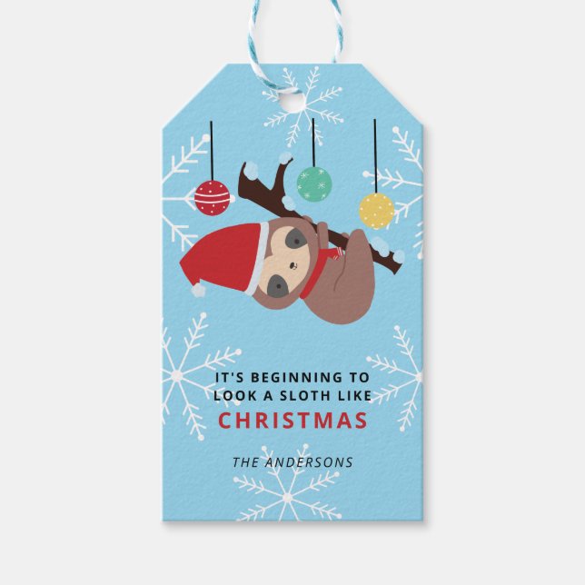 Étiquettes-cadeau Kawaii Christmas Sloth Punny Winter Holiday Cute (Devant)