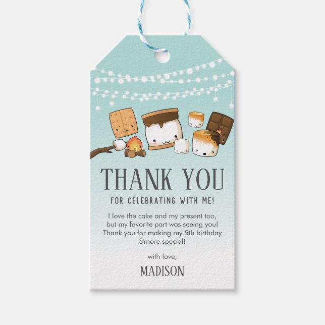 Étiquettes-cadeau Kawaii S'mores Camping Anniversaire Merci Favorise (Devant)