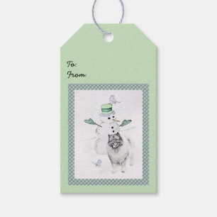 Étiquettes-cadeau Keeshond Noël Snowman Peinture Chien Art