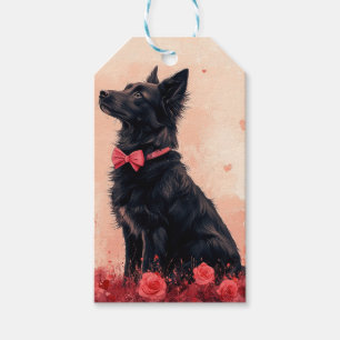 Étiquettes-cadeau Kelpie australien avec des roses - Saint-Valentin