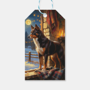 Étiquettes-cadeau Kelpie Australien avec lumières de Noël pour les f