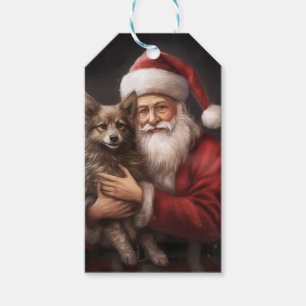 Étiquettes-cadeau Kelpie australienne avec Noël au Père Noël