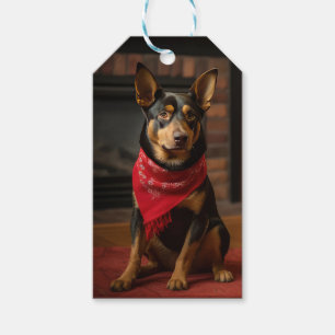 Étiquettes-cadeau Kelpie australienne près de la cheminée Noël