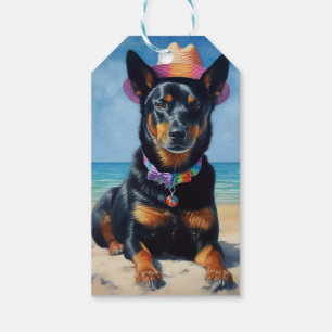 Étiquettes-cadeau Kelpie australienne sur la plage, cadeau d'été amo