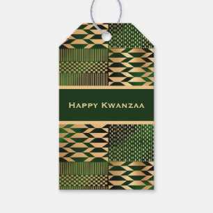 Étiquettes-cadeau Kente vert et or 'Happy Kwanzaa'