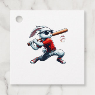 Étiquettes Cadeau Kids Boys Happy Easter Bunny Playing Baseball East